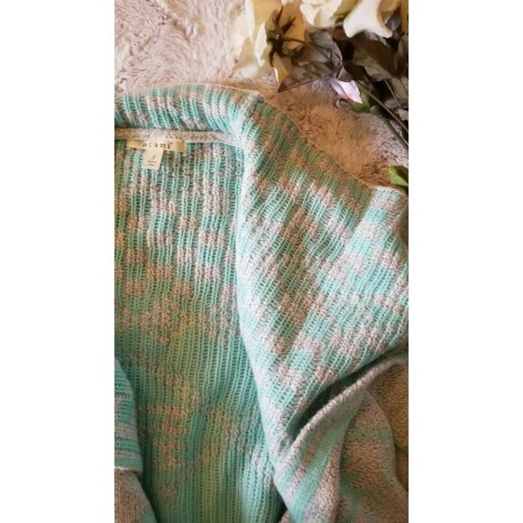 Francescas Miami Light Gray Turquoise Blue Broad Collar Cardigan Sweater Small - Picture 5 of 9